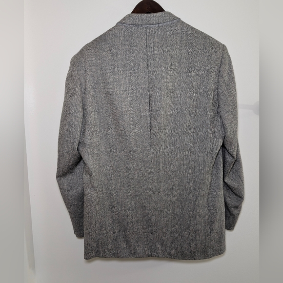 YSL Pour Homme Wool Blazer 42R Gray Herringbone Made France Quiet Luxury - Picture 7 of 11